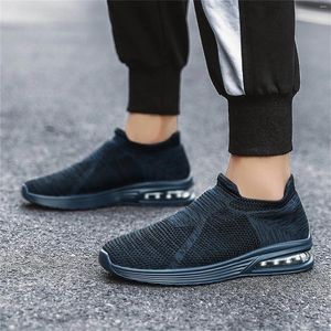 Casual Shoes Air Cushion Men Summer Mesh Breathable Comfortable Sole Slip On Sneakers Knitting Vulcanized Walking Flats