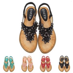 Hausschuhe Frauen Frühlings- und Sommerperlen Fashion Bohemian flache Sandalen warme Frauen