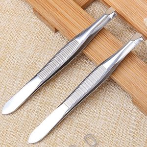 2024 2pcs / set of flat mouth oblique mouth silver eyebrow clip stainless steel eyebrow pulling forceps False Eyelash Extension clip2. for false eyelash extension clip