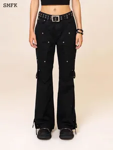 Spodnie damskie SMFK Logowanie technologiczne workowate ładunek Regulowany Flare szerokie nogi spodnie Vintage Oversizeum Cyber ​​Punk
