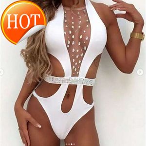 2024 Yeni Moda Tasarımcısı Toptan Kadın Mayo Seksi Yaz Derin V Kristal Seksi Rhinestone Simey Su Takımı Kadın Elmas Mayolar Kadın Bodysuit Monokini