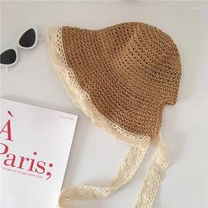 Wide Brim Hats French Lace Korean Version Ins Loli Sunshade Straw Hat For Women Summer Small Fresh Sweet Cute Strap Fisherman