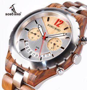 Bobo Bird Eleganckie drewniane zegarki męskie Top marka luksusowa metalowa ręka na rękę wodoodporną wyświetlacz Marcas de reloj hombre WQ28 C19028527088