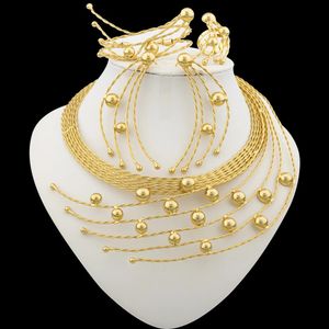 Set di gioielli placcati in oro di lusso Set di pavone matrimoni Collana da sposa e orecchini con anello bnagle Italiano Colore 240401