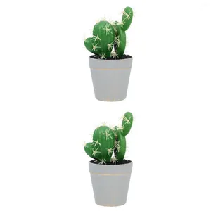 Decorative Flowers Set 2 Potted Cactus Artificial Plants Fake Decors Ornaments Simulation Statue Silk Desktop Adornments