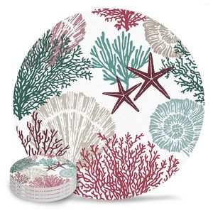 Bord Mattor Ocean Coral Shell Starfish Ceramic Set Coffee Tea Cup Coasters Kök Tillbehör Rund Placemat