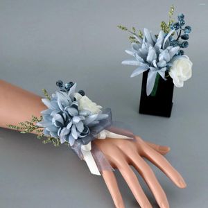 Decorative Flowers Wrist Flower Wreath Wedding Ceremony 1pcs Decorate Blue Silk Cloth Simulation Corsage