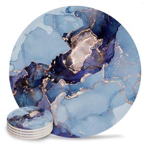 Table Mats Marble Texture Ink Ceramic Set Kitchen Round Placemat Luxury Decor Coffee Tea Cup Coasters