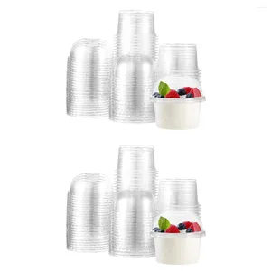 Tek kullanımlık fincan pipetler 2 adet kubbe kapaklı tatlı, buzlu soğuk içecekler için atıştırmalık kaseler cupcake parfait 50pcs plastik parti