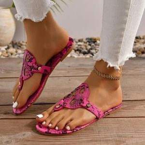 Slippers Women's Flip Flops 2024 Beach Sandwich Willow Nail Leopard Pattern Leather Snake Cool