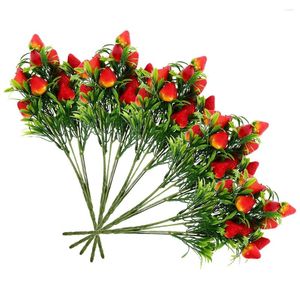 Dekorative Blumen 5 PCs Simulierte Erdbeer -Faux -Blumen -Fruchtbranche Hochzeitszeremonie Stamm Bouquet gefälschte Früchte Zweige PVC