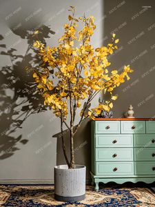 Decorative Flowers Large Simulation Ginkgo Fake Trees Indoor Shop Window Greenery Decoration Floor Bonsai Made Landscape Furnishing Articles