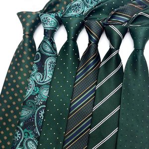 Bow Ties Fashion 8CM Mens Necktie Polka Dot Stripes Paisley For Man Jacquard Woven Ascot Green Color Business Party Accessories