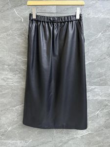 Skirts 2024 Autumn And Winter Elastic Waist After Slit Leather Half Skirt 1026