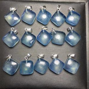 Figurki dekoracyjne 2pcs S925 Naturalny Akwamarynowy Kostka Wisior biżuteria Moda Blue Crystal Reiki Healing Stone Akcesoria Diy Prezent