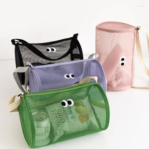 Storage Bags Mesh Washbag With Handle Protable Swimming Cute See-through Pencil Pouch Outdoor Travel Boxes Makeup Bag Bathroom Supplies