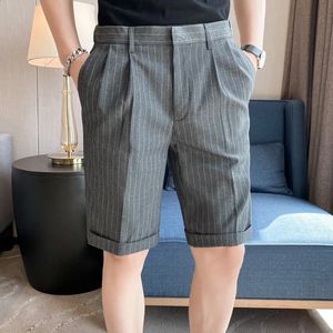 Top Quality Summer Knee Length Striped Shorts Men Clothing Business Formal Wear Slim Fit Casual Straight Short Homme 29-36 240403