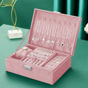 Exibir Wejebox Pink Flannel Jewelry Box Boite A Bijou Jewelry Organizer Colar Brincha Ring Jewelry Boxes Storage for Women Gifts