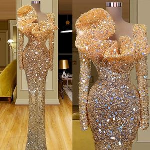 Luxurious Fashion Beading Evening Dresses For Women Square Neck Long Sleeves Female Shoulder Simple Mopping Prom Gowns 240401