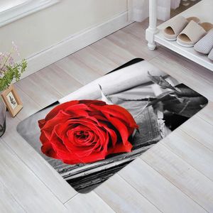 Teppiche rote Rose auf schäbigem Buch Home Fußmat Dekoration Flanell Weiches Wohnzimmer Teppich Küche Balkon Teppiche Schlafzimmer Bodenmatte