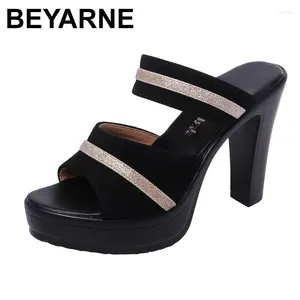 Slippare Beyarne Big Size 32-43 Öppet huvudblock Hälskor Summer Woman 2024High Heels Slides Women Office Shoe Platform Slipper