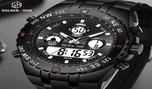 Goldenhour Top Brand Dual Display Men Watch Fashion Silicon Pasp Męski kwarc zegarki męskie wodoodporne sport