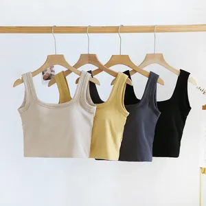 Camisoles & Tanks 2024 Ribbed Women's Camisole With Padded Bust Short Crop Top Solid Color Classic Tank Base Layer Tops Undershirts Outwear