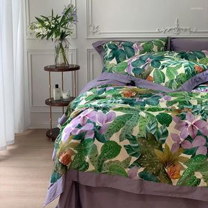 寝具セット4PCSセット100TC豪華な牧歌植物エジプトの綿布団カバーソフトホリデーベッドシートカバー枕カバー