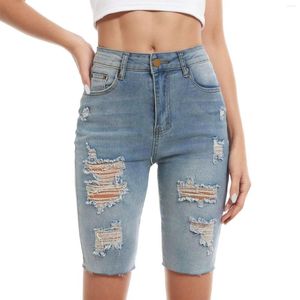 Jeans feminino elástico rasgado para mulher short shorts brote de bolso buraco de verão calça jeans sal ropa de mujer