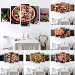 5 Pieces Vegetable Pizza Pictures Canvas Painting Pizza Italy Wall Art Food Posters and Prints for Restaurant Kitchen Decoration