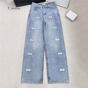 Letter Embroidery Women Jeans Designer Straight Leg Light Blue Woman Denim Pants Jean 604