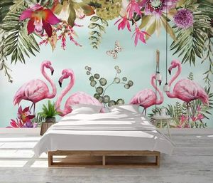 Bakgrundsbilder CJSIR Anpassad PO WALLPAP MAILA HAND Målad tropisk bananblad Flamingo Flowers Papel de Parede Home Decor