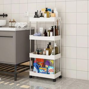 Hooks 4/3-Tier Kitchen Rolling Utility Cart Moverble Organizer With Wheels Storage Rack Slim Slide Shelf Auxiliary Trolley