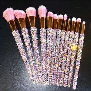 12Pcs/set Diamond-studded Makeup Brushes Gems Makeup Beauty Tools Full Diamond Loose Powder Foundation Concealer Brush Bling 240326