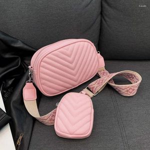 Drawschnellstickschnüre Faden kleine PU -Leder -Schulter -Crossbody -Taschen für Frauen 2024 Designer Marke Verstellbares breites Gurthandtasche und Geldbörse