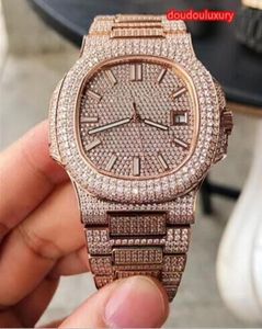 Rose Gold Men039s Diamond Orologio in acciaio inossidabile Diamond Cingcio Explosion Watch Calendario meccanico automatico WA5458609