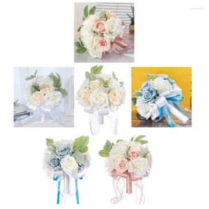 Decorative Flowers Beautiful Wedding Bouquet Artificial Roses For Bride Bridesmaids Create A RomanticAtmosphere At Weddings & House Y5GB