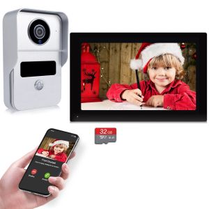 Intercom Video Kapı Zili 7 İnç Kablosuz Video İnterkom Sistemi, 1080p Kamera, Tuka Wifi Monitörünü Destekleyin, Telefon Kilit Açma Hareketi Algılama