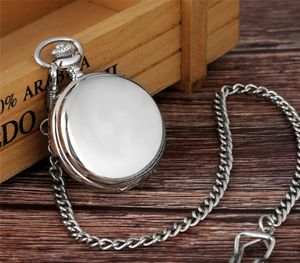 Antique Smooth Case Silver Pendant Pocket FOB Watch Modern Arabic Number Analog Clock Men Women Fashion Necklace Chain Unisex Gift7082103