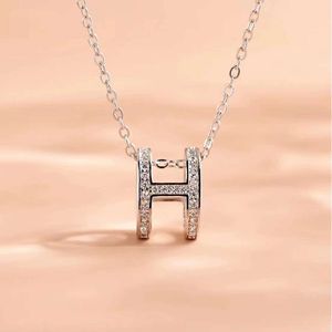 Japanese Korean Full Diamond H-letter Necklace Fashionable Minimalist Design Sense, Internet Celebrity Instagram with Personality and Temperament