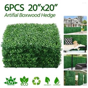 Decorative Flowers 20" X Artificial Greenery Boxwood Hedge Panel With Little White For Indoor & Outdoor(6 Pieces)
