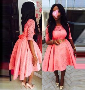 Anpassad storlek Pink Homecoming Dress Half ärms Vintage Lace Africa Evening Party Glänningar Pageant Girl Dresses7438504