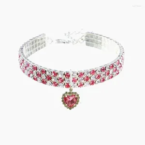 Hundkläder glänsande strass krage katt hjärta diamant smycken halsband husdjur bling prinsessa valp leveranser chihuahua tillbehör