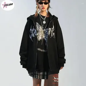 Women's Hoodies PULABO Women Hip Hop Streetwear Jacket Butterfly Print Coat Goth Harajuku Y2k Aesthetic Clothes Grunge Punk