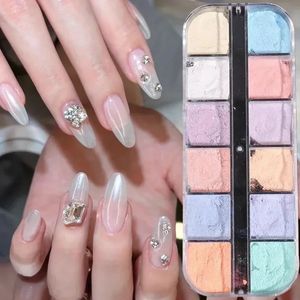 2024 12 Цветов Aurora Powder Glitter Glitter Pigment зеркало белый радужный фея тонкое хромическое отражающее втирание на декоре из маникюра в пыли- для переливаемого декора ногтей