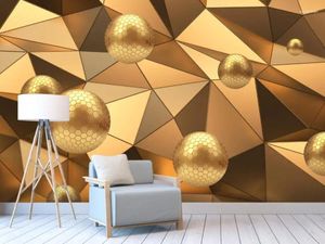 Wallpapers CJSIR Custom Wallpaper Mural Golden Sphere Cuboid Abstract Architectural Background Wall 3d Carta Da Parati