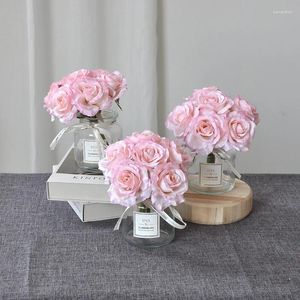 Fiori decorativi simulati a 6 rose rosa rosa decorazione per la casa soggiorno fiore di nozze che tiene il luogo di layout decorazioni desktop