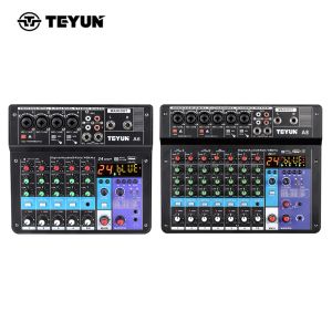 Tillbehör 8 6 Channel Professional Portable Mixer Sound Mixing Console BluetoothCompatible Soundcard USB Play Record DJ Audio Mixer Compu