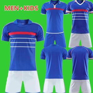 Henry Man Kids Kit 1984 1984 1998 2000 레트로 빈티지 축구 유대인 지단 헨리 마일로 드 풋 유로 결승 유니폼 축구 저지 셔츠 999