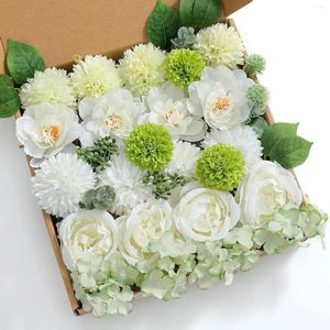 Dekorative Blumen weiße künstliche Kombination Dahlia Silk Gefälschte Rosen für DIY Hochzeitsstrauß Party Brautheimdekorationen